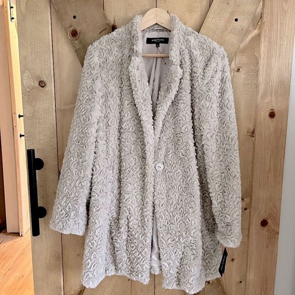 KENNETH COLE ||NWT Womans gorgeous cheetah warm long tan cream one button jacket - Picture 1 of 8